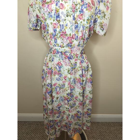 Vintage Karin Stevens Floral Button Up Midi Dress Lace Collar - Picture 3 of 15